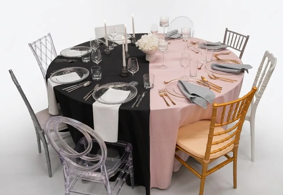 Stolik z zastawą i krzesła